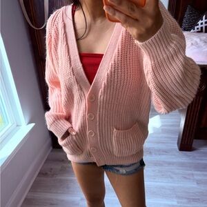 Soft Pink V-Neck Button Knit Cardigan Sweater